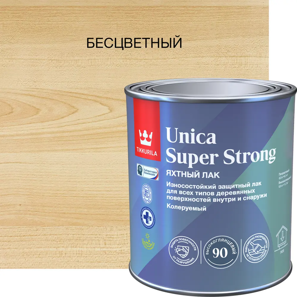 87660454 Лак яхтный Tikkurila Unica Super Strong База ЕР бесцветный высокоглянцевый 0.9 л STLM-0855188  - Вид №1