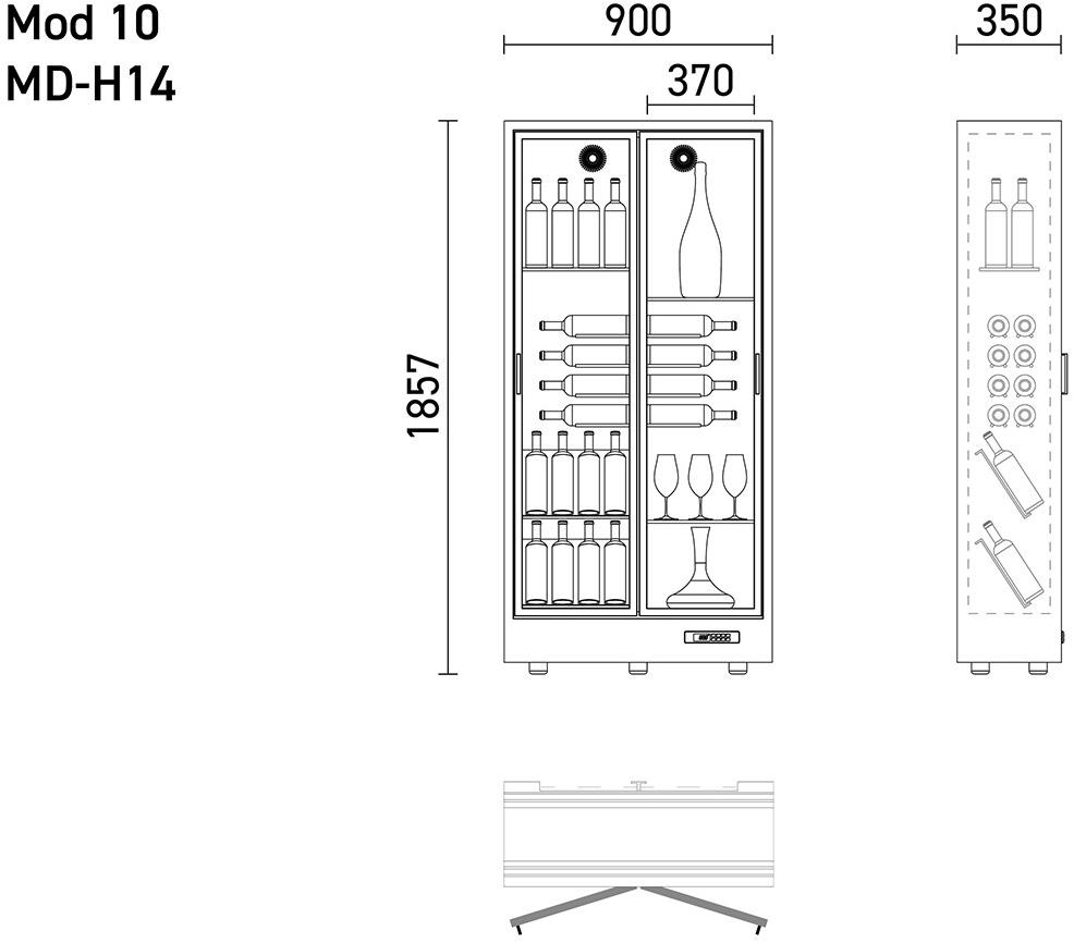 EXPO Алюминиевый винный шкаф со стеклянными дверцами Mod 10 Md-h14/md-m14/md-c14 - Вид №7