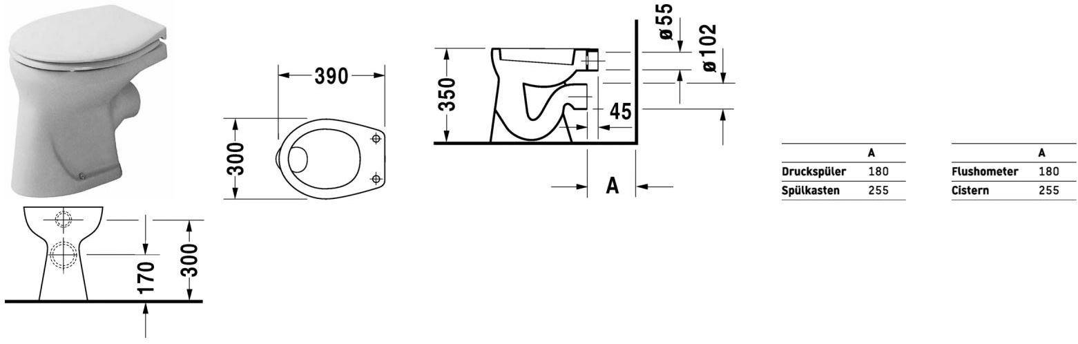 018509 Приставной унитаз напольный Белый Duravit Duraplus Германия - Вид №1