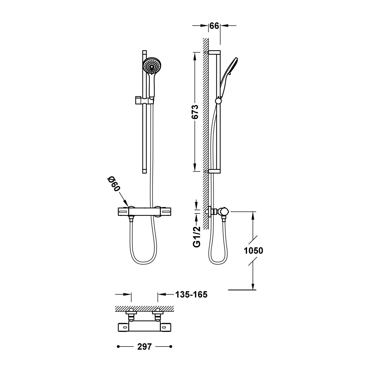 Настенный комплект термостатического смесителя для душа -19019601 TRES Thermostatic - Вид №1