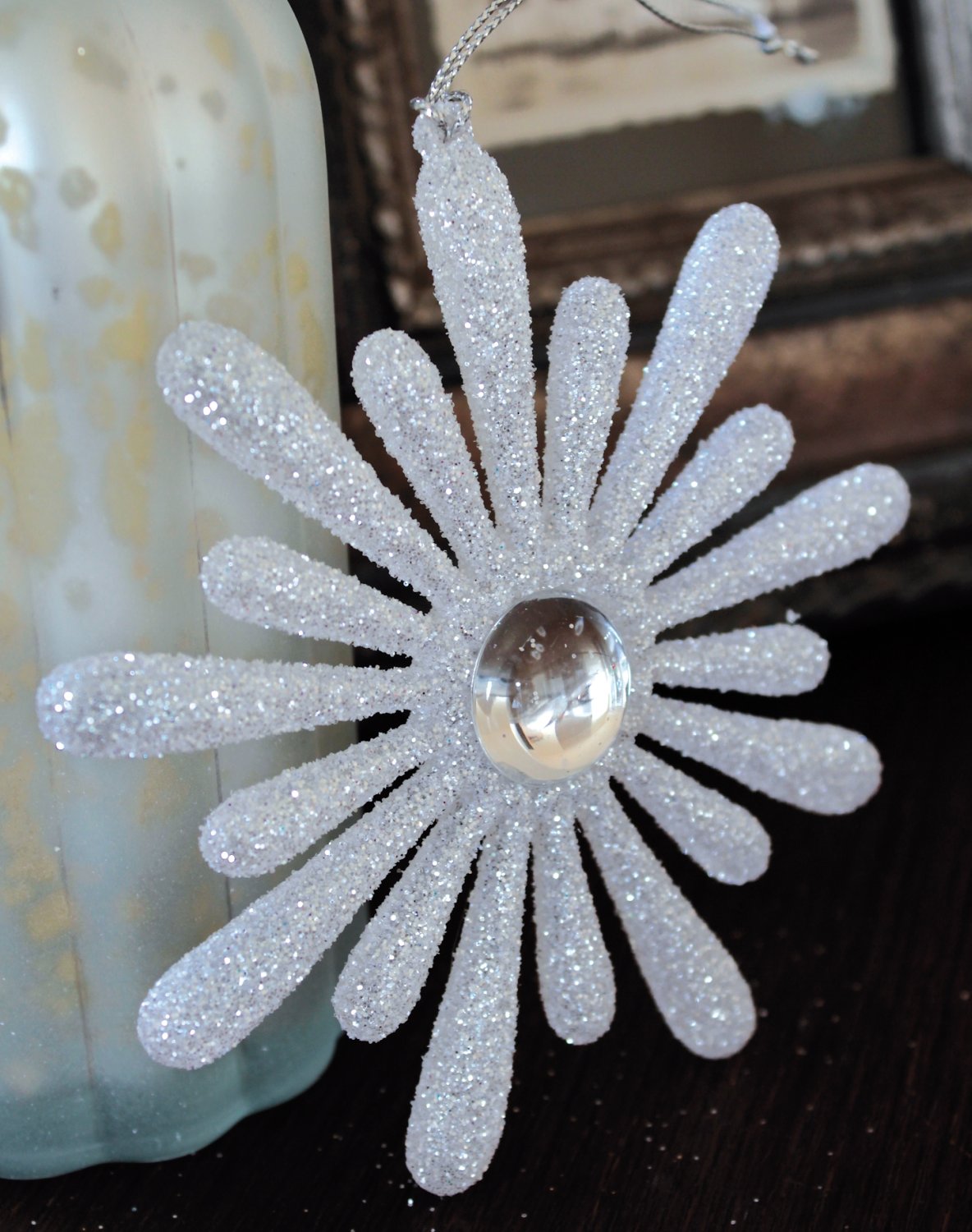 1364 796 a3 Декор цветок со льдом, акрил, Ø 13 см, бело-серебристый H-andreas  - Вид №1