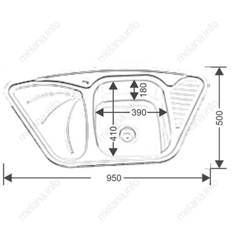 Мойка 9550А MELANA 0,8/180 врезная угловая с сифоном (222 A t *7) 222 A t (*7) - Вид №1