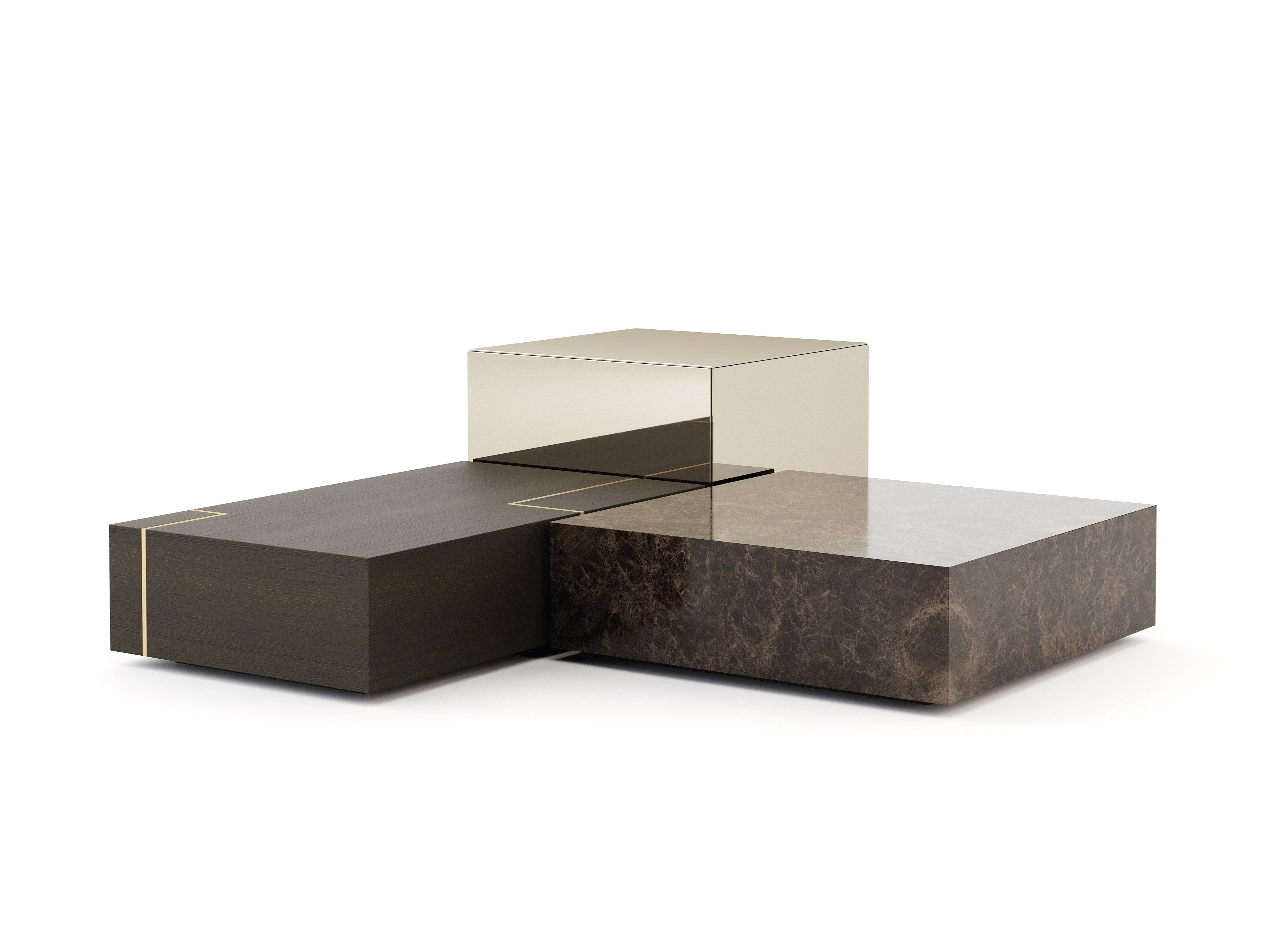 Низкий журнальный столик из дерева, мрамора и стекла Stylish Club Fortune ARCH-00009437