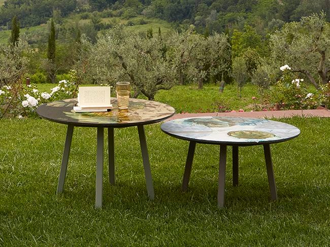 Журнальный столик из фаянса и нержавеющей стали DOMIZIANI современный ARCH-00142121