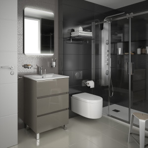 23263 SALGAR Мебель для умывальника FUSSION LINE 600 3 ящика GLOSS TAUPE 598 x 868 x 450 мм Глянцево-серо-коричневый