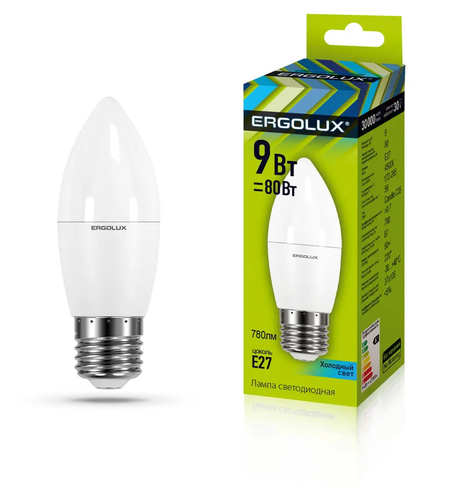 91273343 Светодиодная лампа Ergolux LED-C35-9W-E27-4K 13171 STLM-0924218