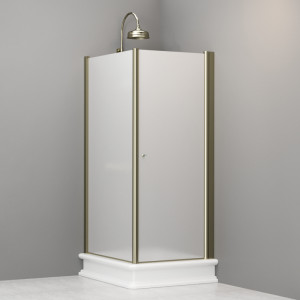 9143S1 Душевая кабина SX с распашной дверью и фиксированной боковой частью для душевого поддона 80*96 открывание со стороны 80, цвет Золотистый Kerasan RETRO Италия