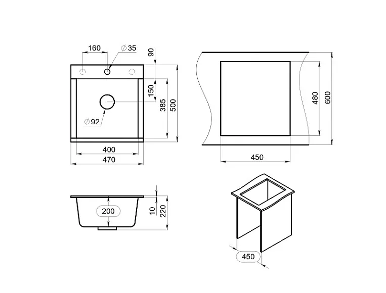 ES-4701, БАЗАЛЬТ, кухонная мойка, кварц, ESTETICA GRANULA 4701-ST161 - Вид №5