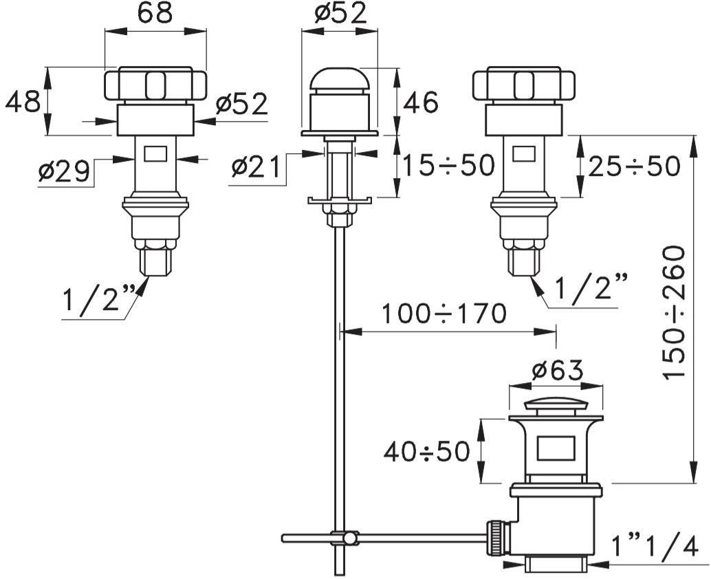 RUBINETTERIE STELLA Смеситель для биде на 3 отверстия Aster At00200cr00 - Вид №1