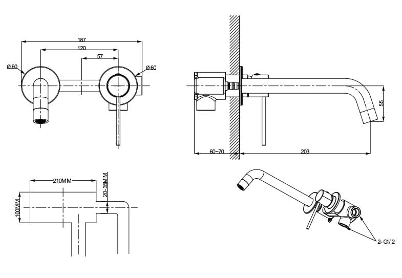 Настенный однорычажный смеситель для раковины Lablù Vico ARCH-00138336 - Вид №2