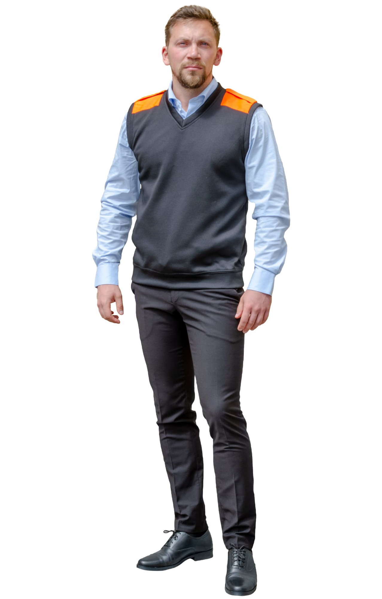 67749 Жилет "ОМЕГА" цвет черный с оранжевым  Одежда для охранных структур  размер 56-58 Спецодежда 