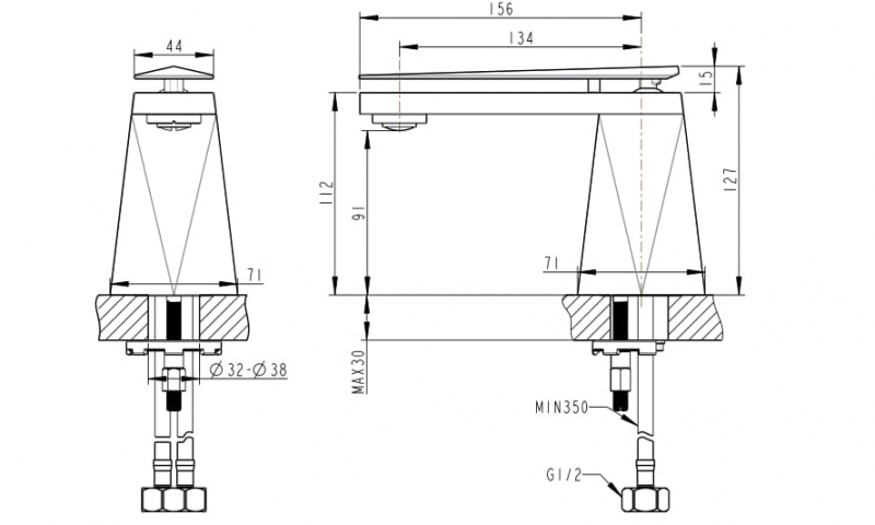 Смеситель для умывальника  M DIAMOND F118102C-1-ENG bravat - Вид №1