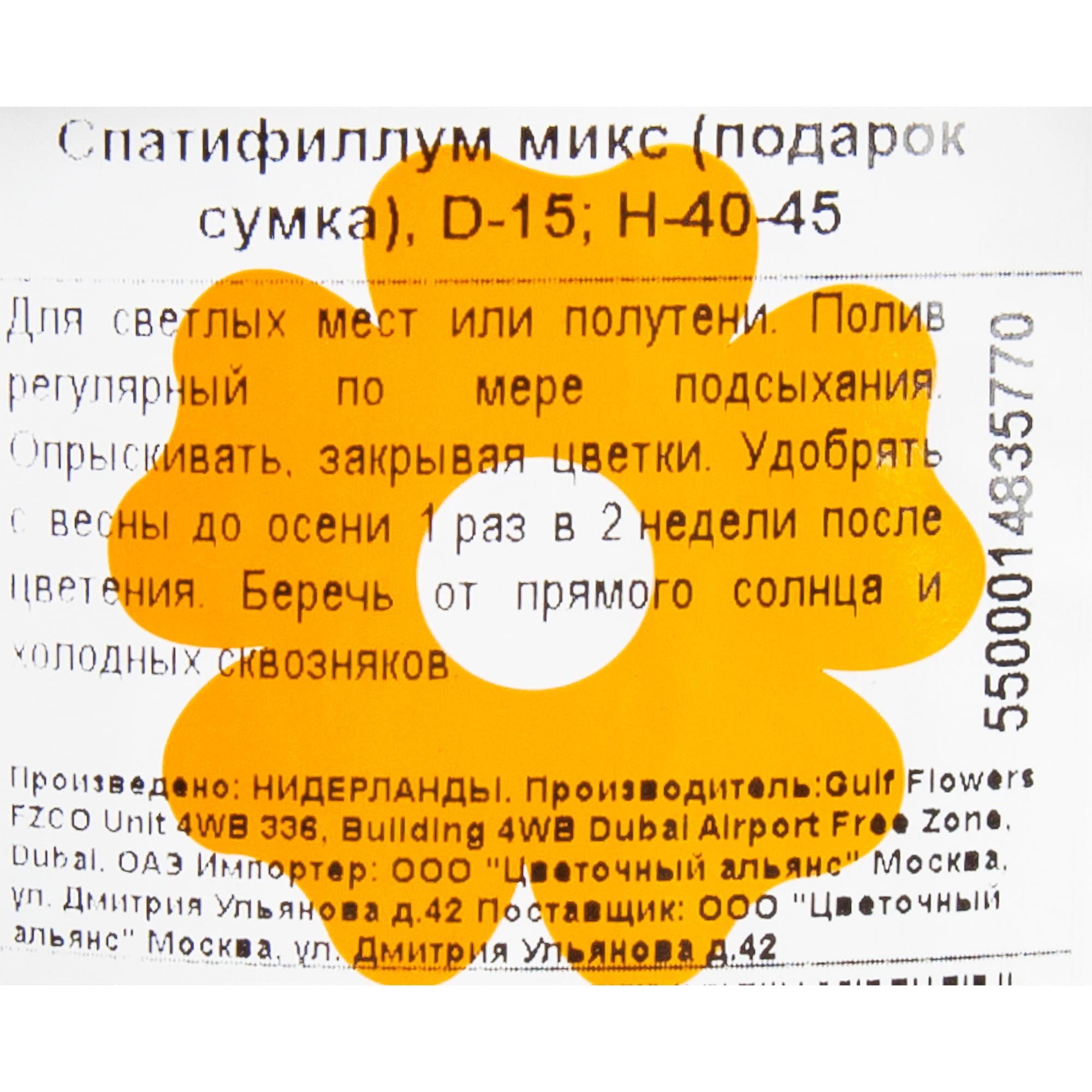 84450748 Спатифиллум микс в подарочной упаковке ø15 h40 см Santreyd  - Вид №2