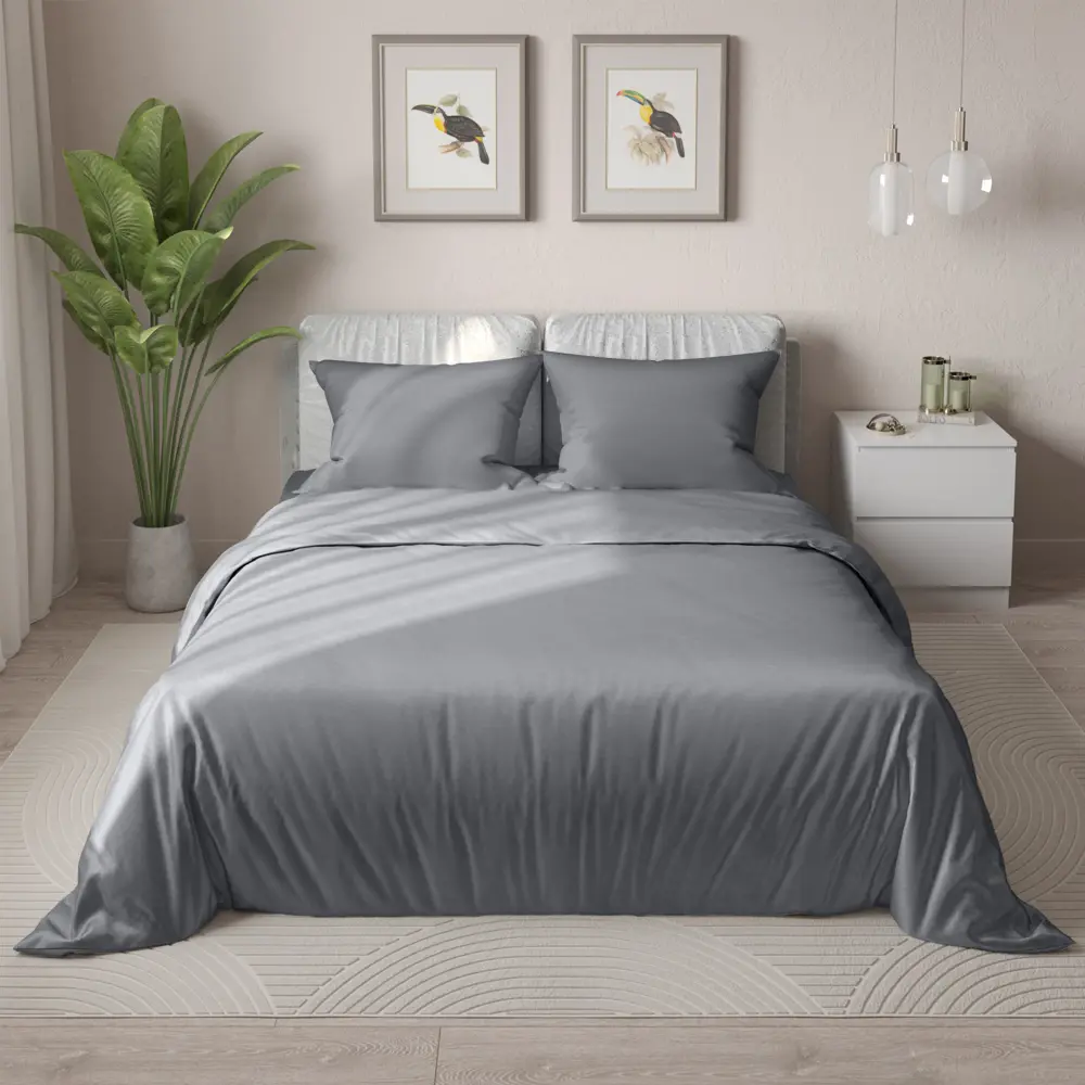 Комплект постельного белья НТК двуспальный полисатин графитовый 89404966 STLM-1577062