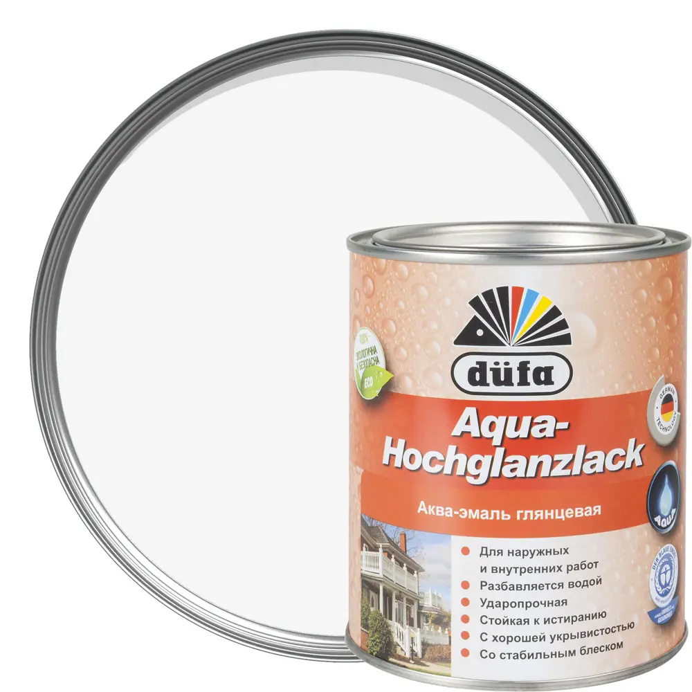 Эмаль Dufa Aqua-Hochglanzlack цвет белый 0.75 л STLM-2015195