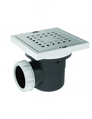 568853 000 00  Трап с решеткой для душевой кабины 100 х 100 мм, выс. 91 мм, хромированный металл Valentin Хром  - Вид №1