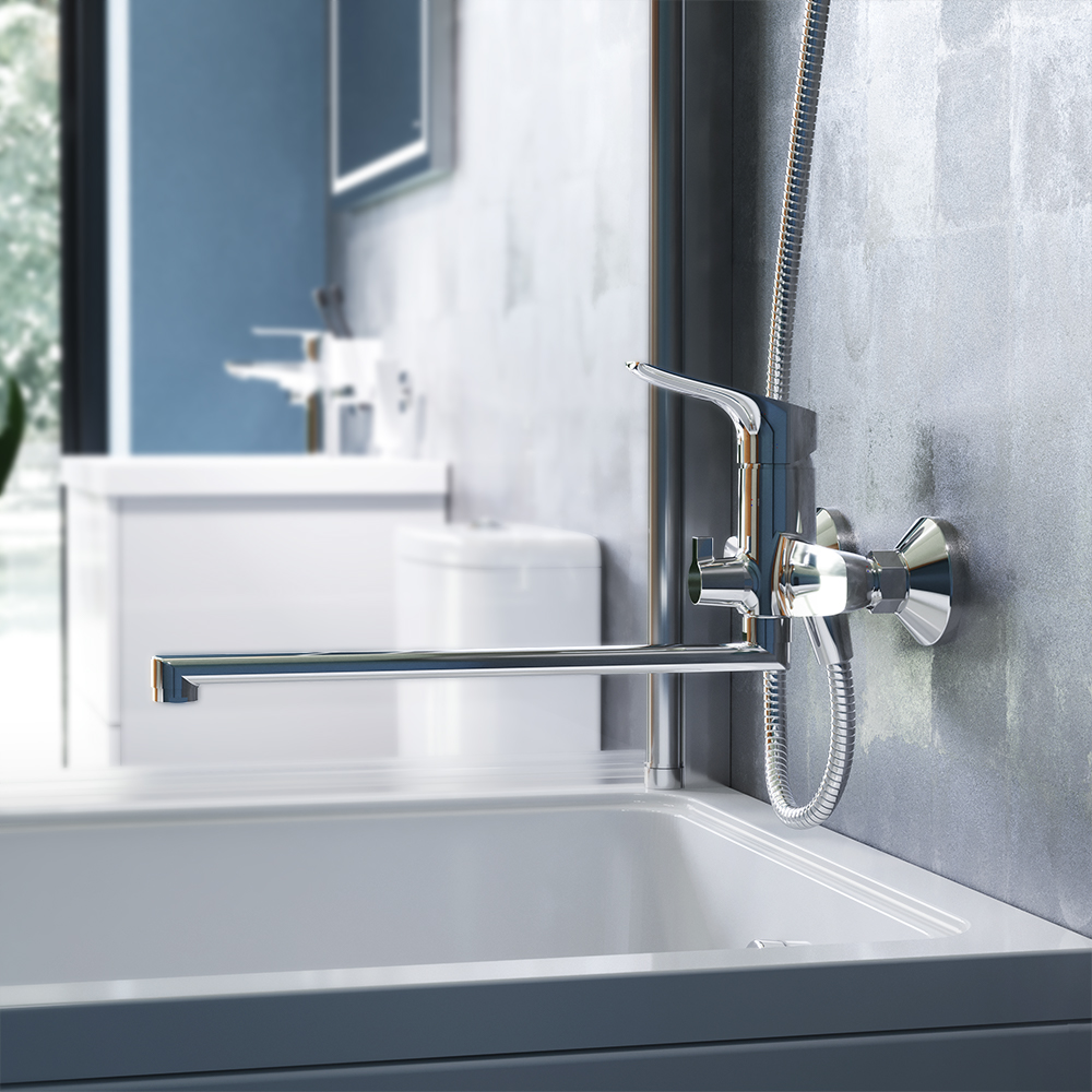 779500000 смеситель для ванны/душа с универсальным изливом 350 мм ручным душем шт Damixa Origin Bit  - Вид №1