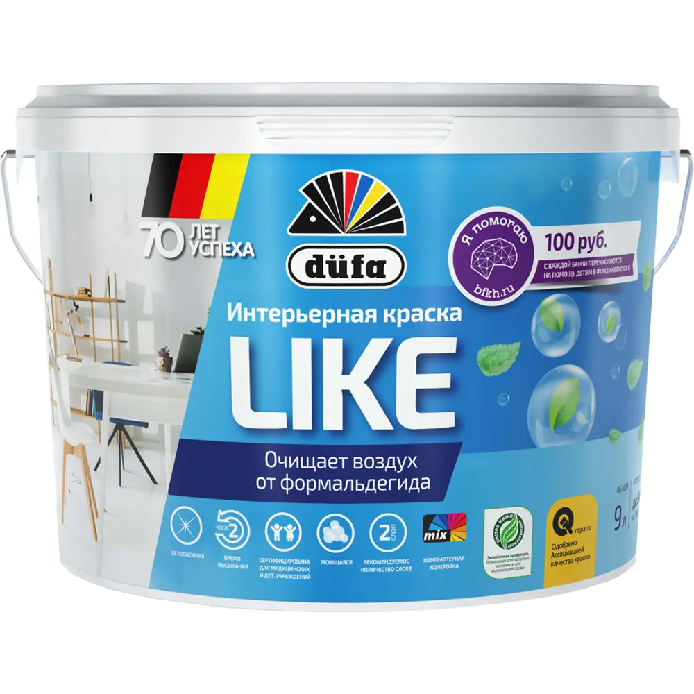 Краска для стен и потолков Dufa Professional Like цвет белый 9 л STLM-2016804