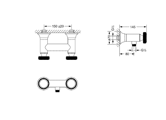 Смеситель для ванны однорычажный ½" настенный JOERGER Valenciaновинка 638.20.200.000-AA - Вид №1