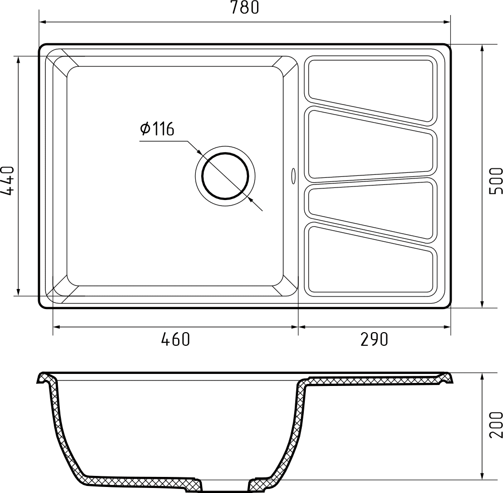 Кухонная мойка Искусственный камень VERTEX S148 GranFest V-780L-S148 - Вид №1