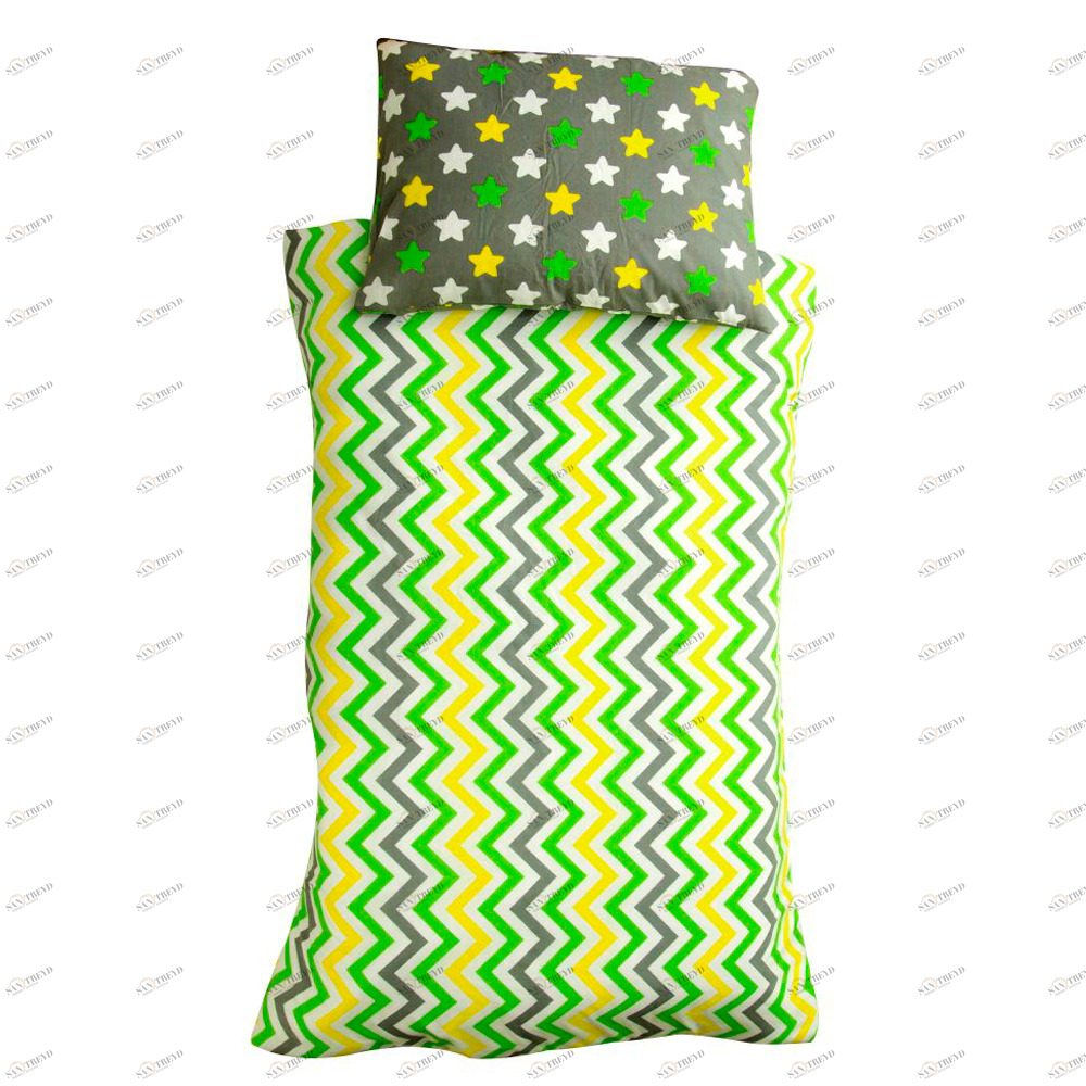 Детское постельное белье "Звезды-зигзаги" желтый, зеленый, белый, фон графит БЕЛЬМАРКО  327390 Зеленый Santreyd 