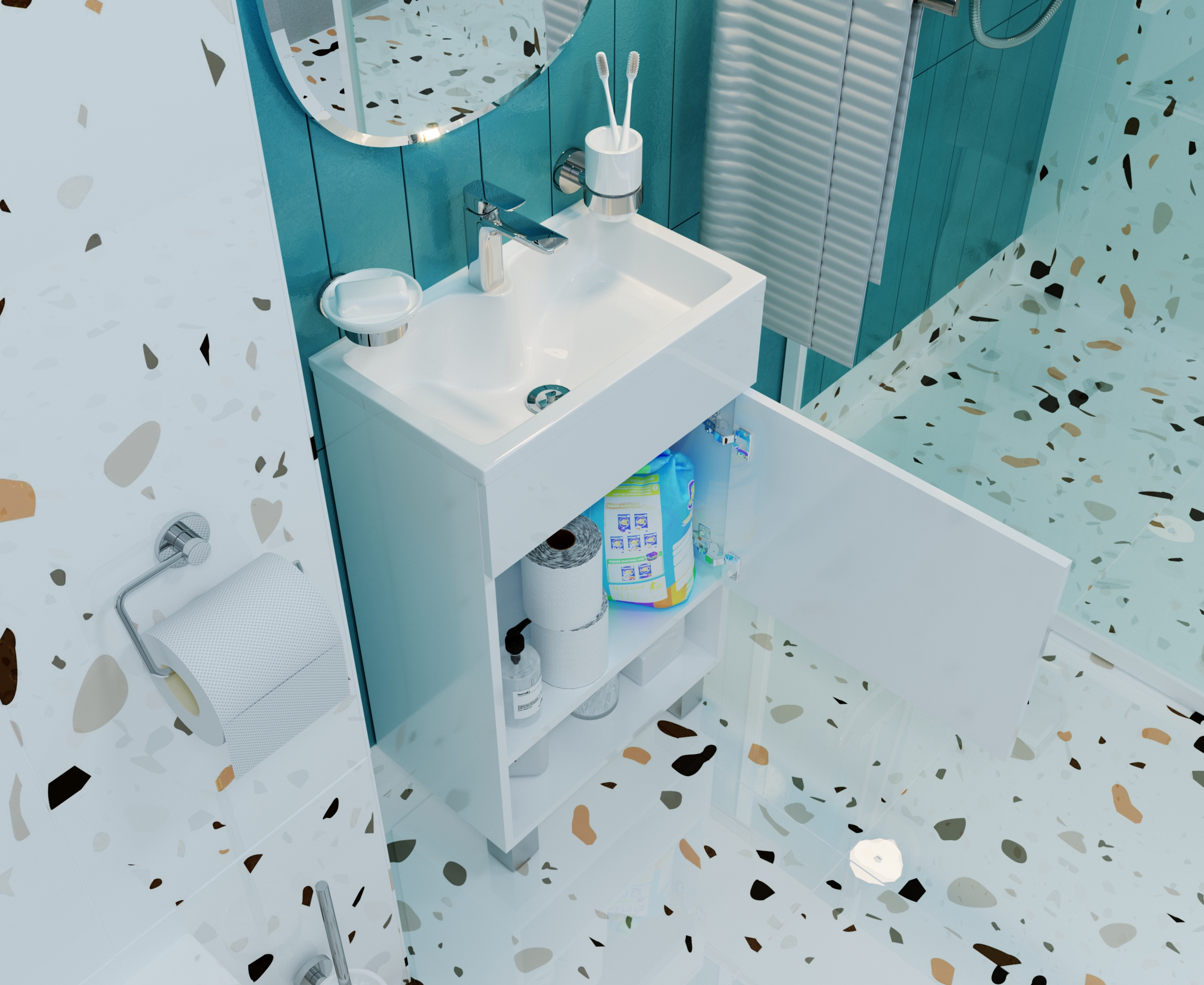 У85932 Тумба с раковиной July 50Н 1д. Белый глянец 1 Marka JULY - Вид №2