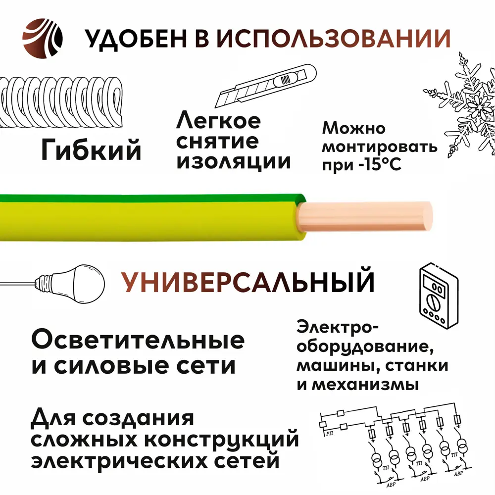 Кабель ПуВнг(А)-LS 1x4 300 м на отрез ГОСТ цвет желтый ОРЕОЛ STLM-2098656 - Вид №2