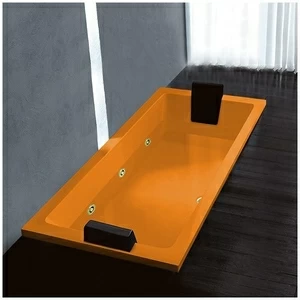 Ванна Gruppo treesse Quadra 180 V0787-DX-OZ оранжевая с золотой фурнитурой и гидромассажем прямоугольная встроенная правая