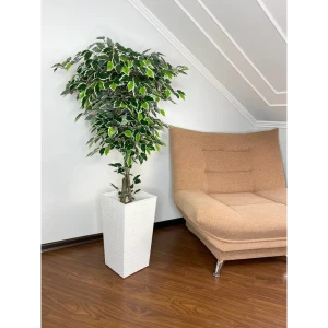 91415323 Искусственный фикус пестролистный в белом ротанге 160 см STLM-0963984