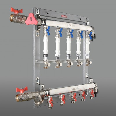 VT.GPM.05S04.R6 Узел этажный для поквартирного учета тепловой энергии Valtec 3/4", 6 вых., ввод справа  - Вид №2