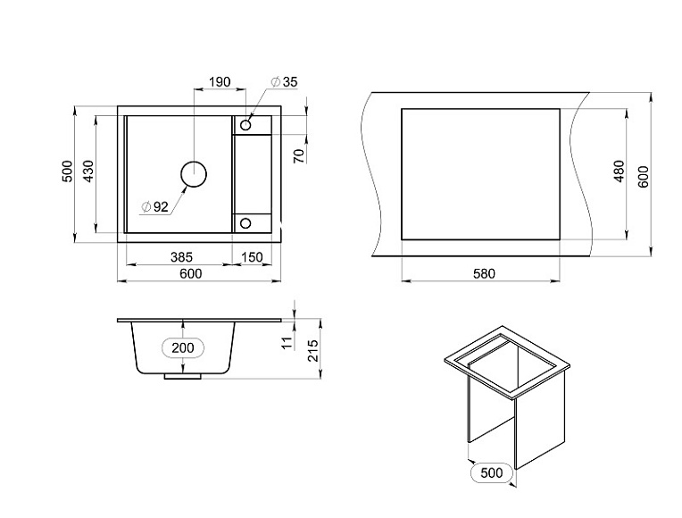 6002, БАЗАЛЬТ, кухонная мойка, кварц GRANULA 6002-ST132 - Вид №3