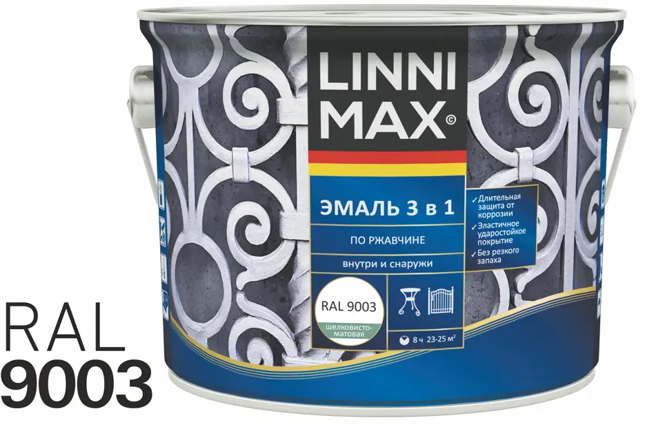 89349596 Грунт-эмаль по ржавчине 3 в 1 Linnimax цвет белый полуматовый 2.5 л STLM-0859038