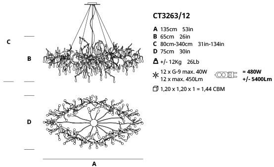 Serip Галогенный подвесной светильник из бронзы Bijout Ct3263/12 - Вид №4