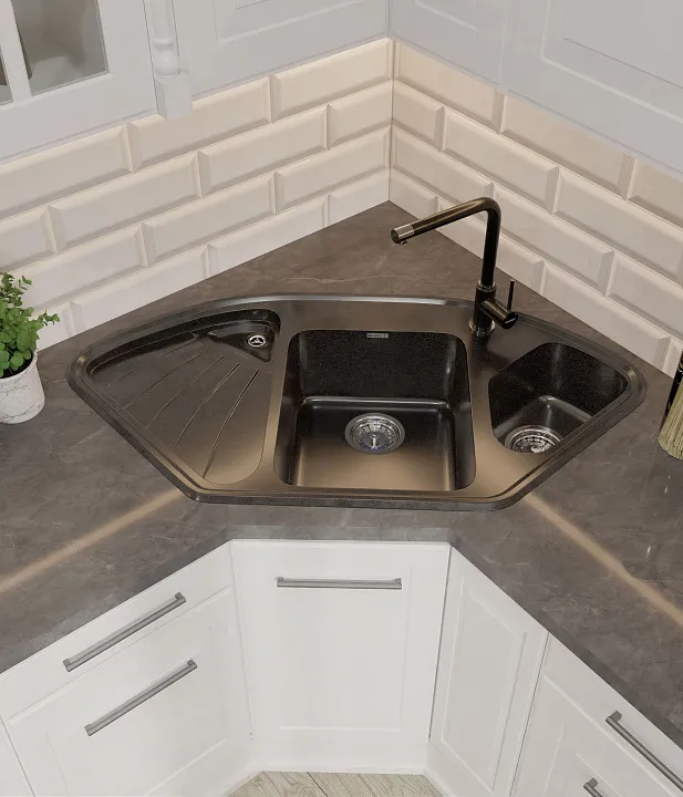 Кухонная мойка Искусственный камень CORNER S02 GranFest C-1040E-S02 - Вид №1