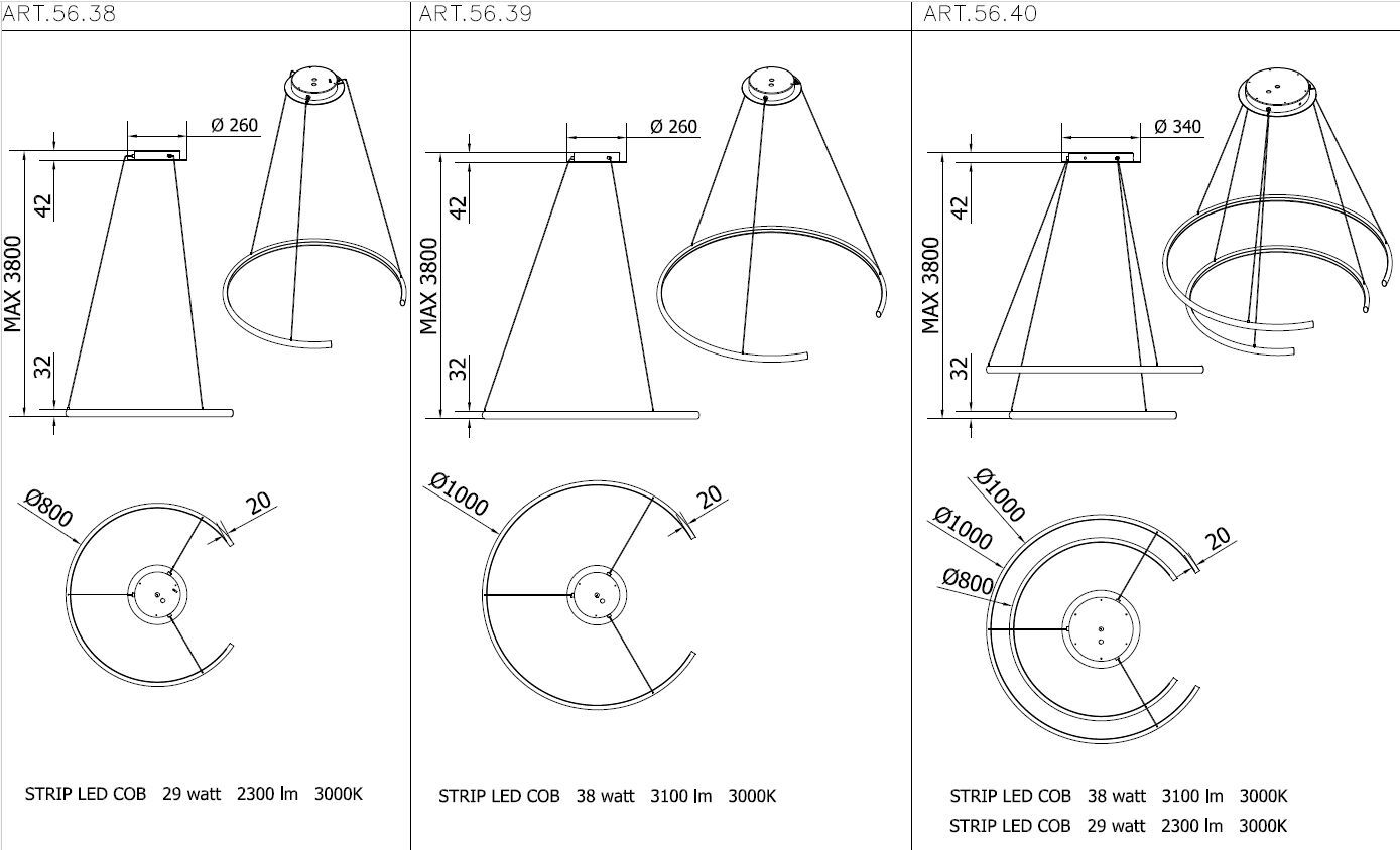 Стальной светодиодный подвесной светильник с диммером Bontempi Casa COMET ARCH-00122394 - Вид №4