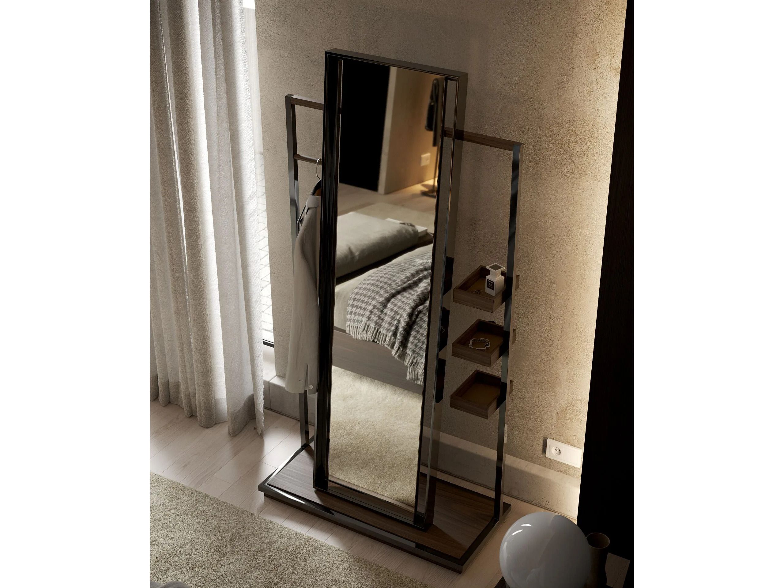 Деревянное и металлическое напольное зеркало с полкой Laskasas HERBERT ARCH-00012800 - Вид №1