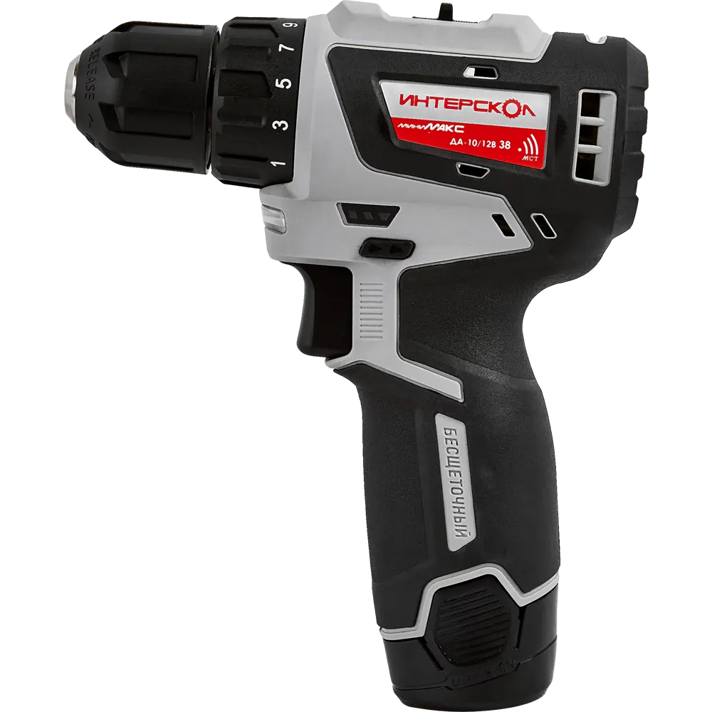 Дрель-шуруповерт аккумуляторная Интерскол ДА10/12В38, 12 В, Li-ion 2x3 Ач STLM-2046539 - Вид №1