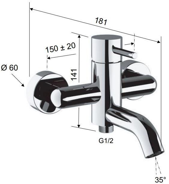 Remer Rubinetterie Внешний однорычажный смеситель для ванны X style X 05 - Вид №1