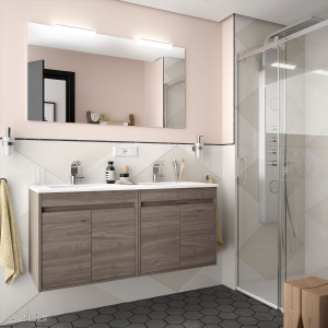 84991 SALGAR Комплект мебели для ванной NOJA 1200 4 дв. ДУБ ВЕЧНОСТЬ + Раковина + Зеркало + Свет Робл Вечность