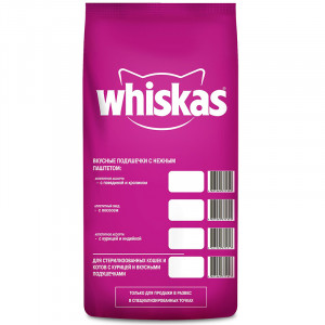 ПР0051350 Корм для кошек подушечки с паштетом курица, индейка сух. 5кг WHISKAS