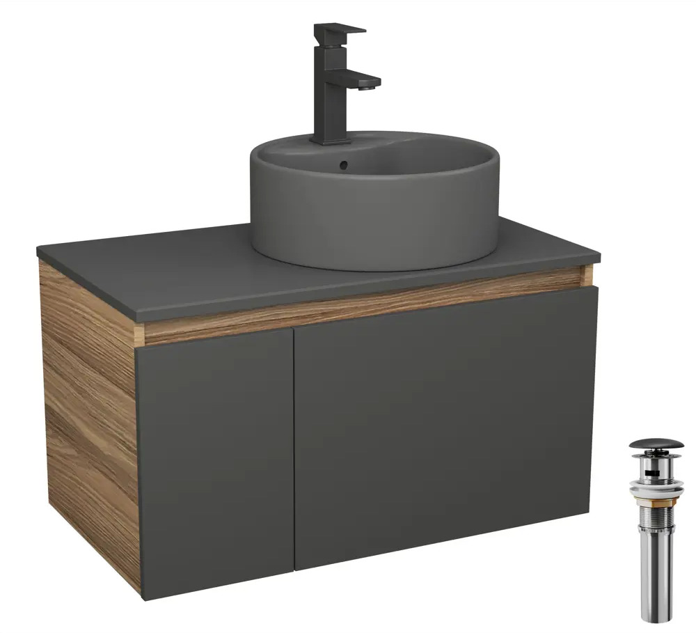 91777466 Комплект: тумба Bauedge Bau Dream Blackwood графит 80 раковина круглая Element D41 темно-серая смеситель Hotel Black STLM-0983070