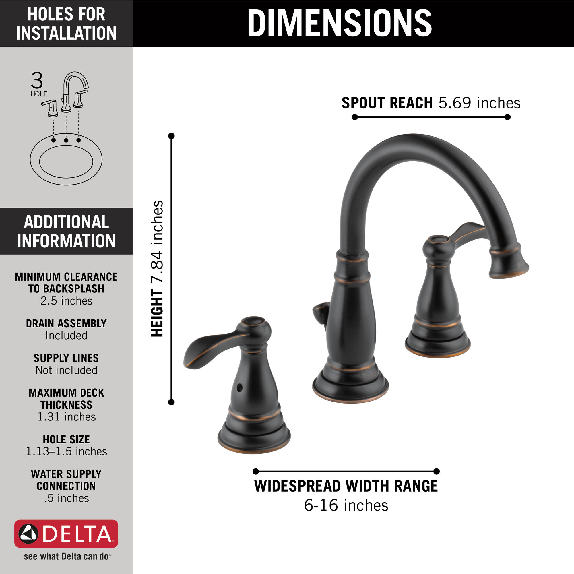 35984LF-OB-ECO Смеситель для ванной комнаты с двумя ручками Delta Faucet Porter Масляная натертая бронза - Вид №2