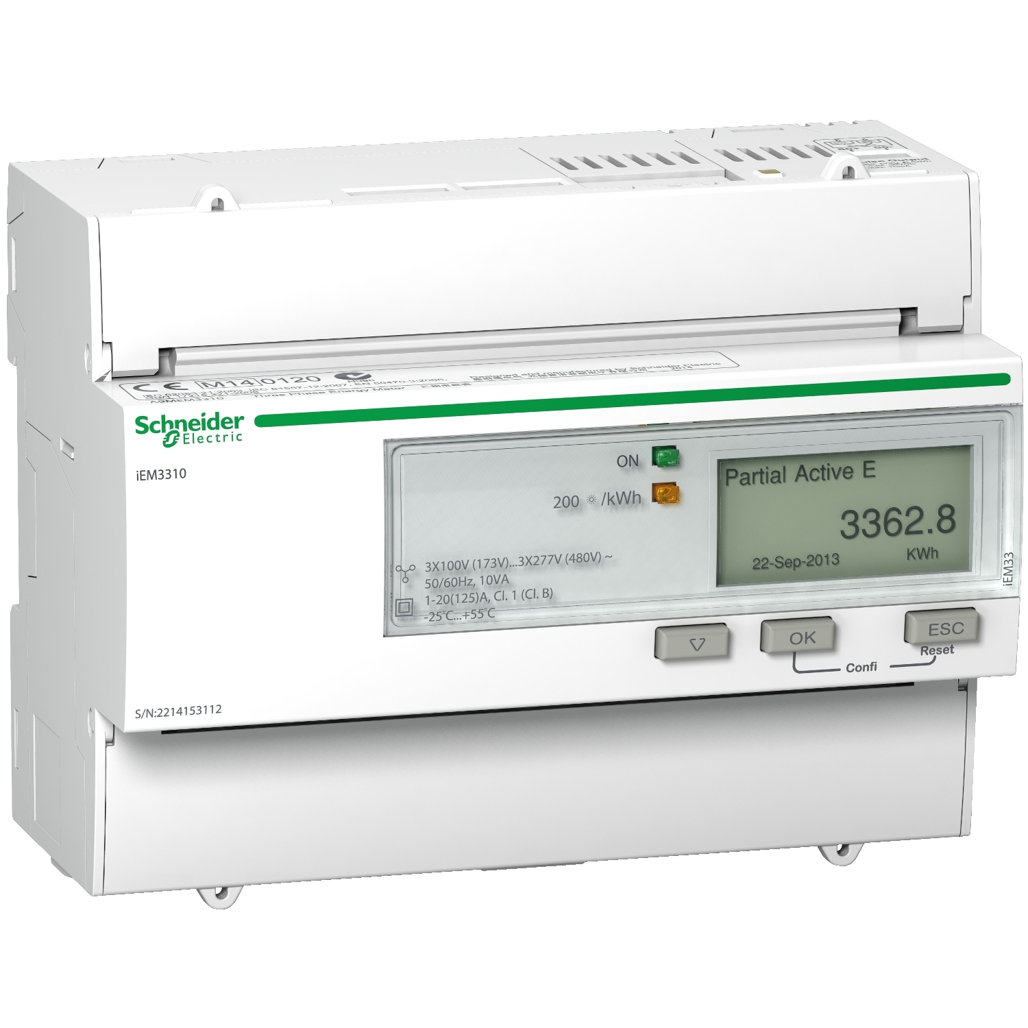 A9MEM3310RU Поверенный счетчик 3-ф актив. iEM3310 125A, 1 тариф, имп. вых. Schneider Electric Acti 9 iEM3000 