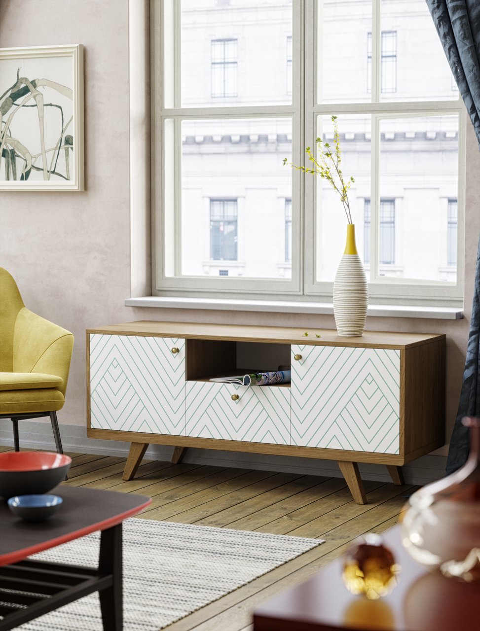 Тумба под телевизор с ящиком черный дуб с принтом Thimon THE IDEA  210231 Черный  - Вид №2