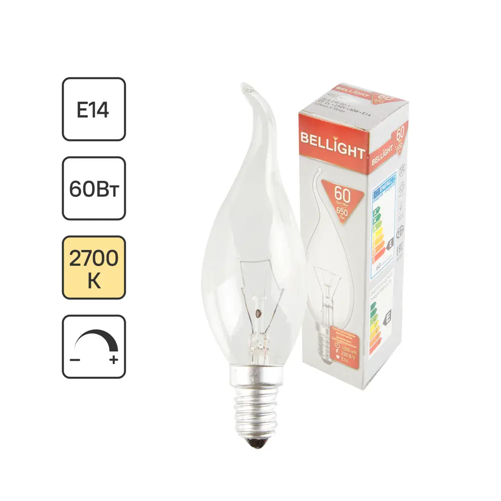Лампа Bellight E14 60Вт теплый свет для интерьерных светильников 15062431 STLM-0005283