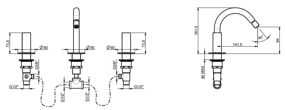 Смеситель для биде с раздельными розетками Rubinetterie Frattini Pepe XL ARCH-00070634 - Вид №9