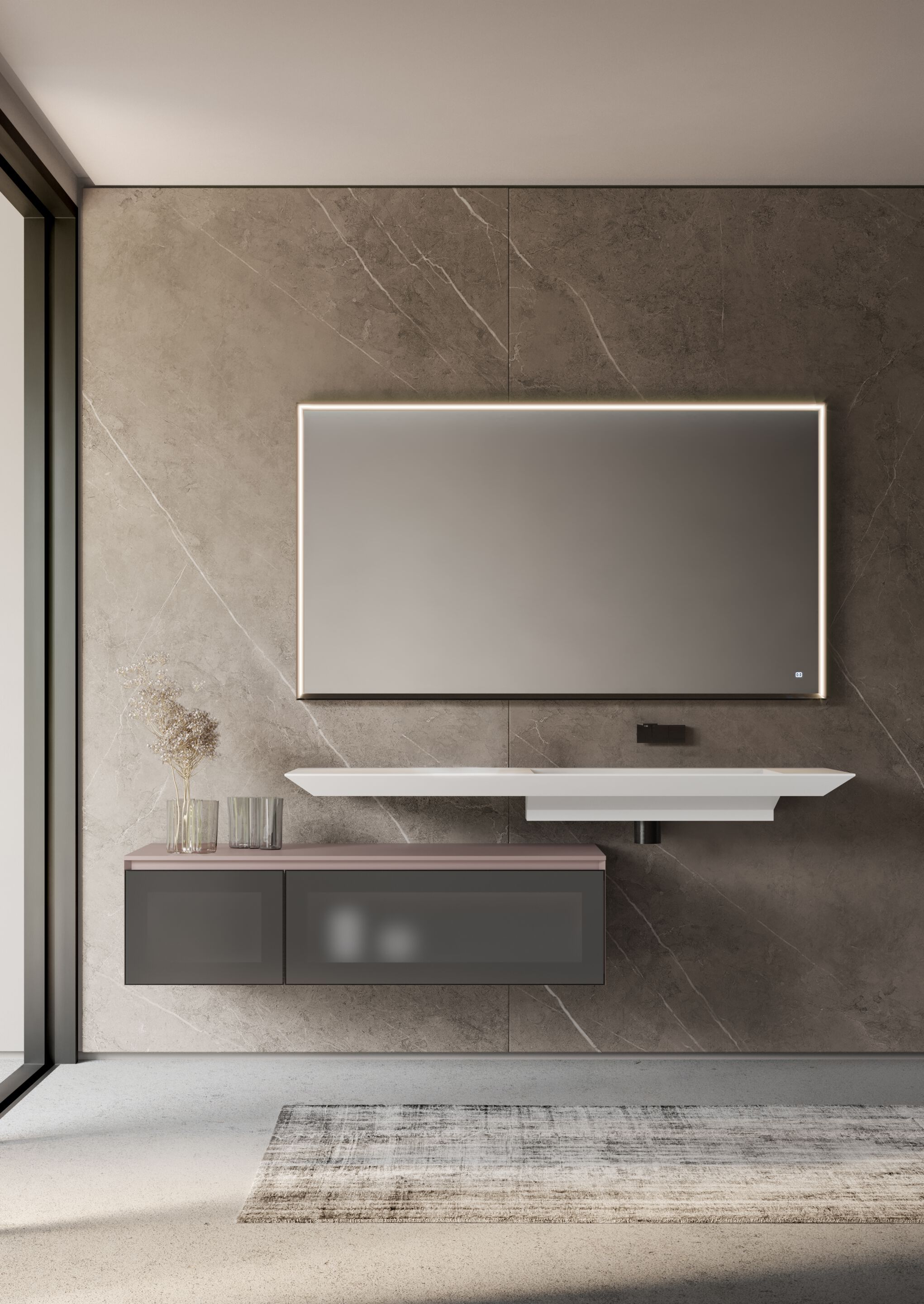 Прямоугольное металлическое зеркало со встроенным освещением Ideagroup TECNICA-UP ARCH-00026493