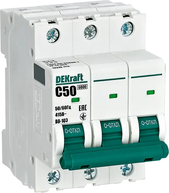 Автоматический выключатель DEKraft ВА-103 3P на 50А для надежной защиты сети 84509391