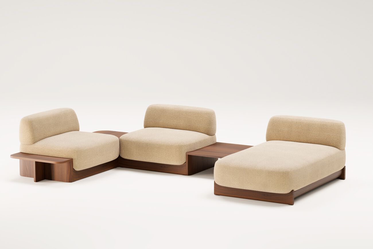 Угловой диван из ткани и ореха с шезлонгом Wewood Dome ARCH-00033638 - Вид №1