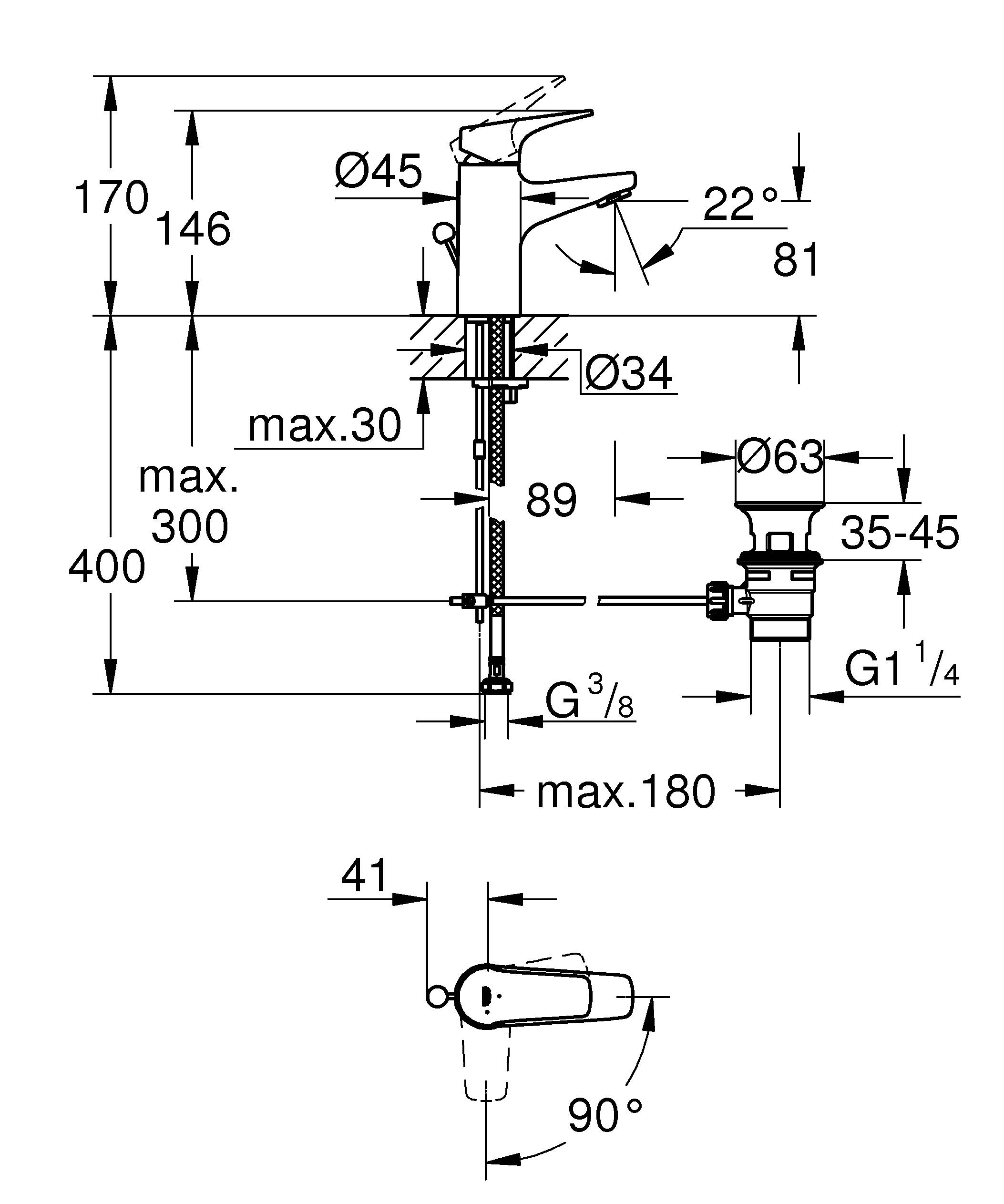 Смеситель для раковины GROHE Start Flow однорычажный, хром (23769000) - Вид №1